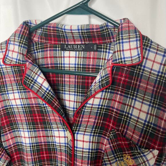 Lauren Ralph Lauren sleep shirt pajama top white red green plaid women's large - Picture 3 of 16